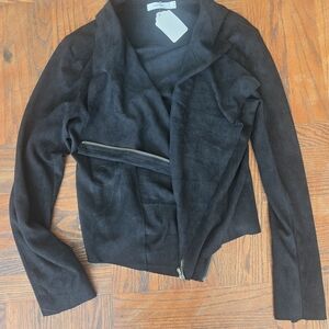 Mod Ref Black Faux-Suede Asymmetrical Zip Jacket